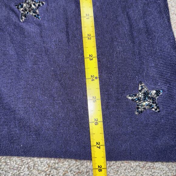 Soft Surroundings Embellished Star Blue V Neck Sweater Womens Size L 4th July - Picture 6 of 9